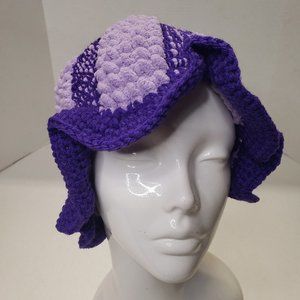 Women's Purple Crochet Handmade Wavy Cute Colorblock Bucket Hat New
